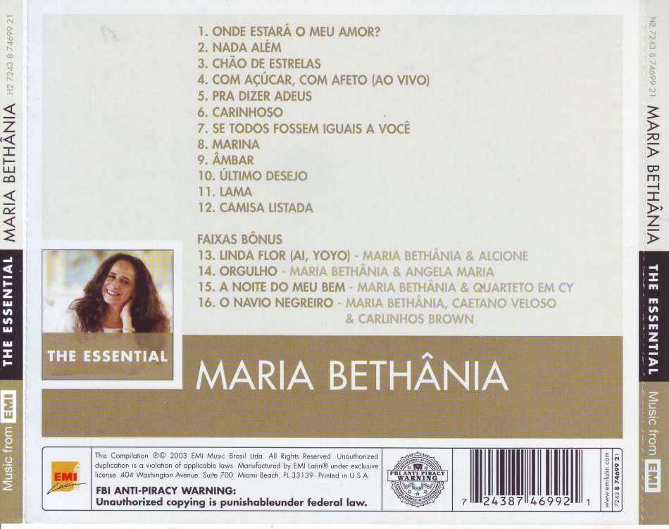 MARIA BETHANIA - The Essential Maria Bethania (CD) H2 7243 8 74699 21 EX