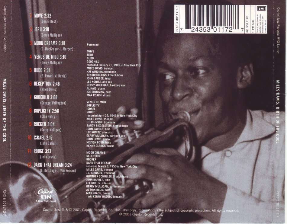 MILES DAVIS - Birth of the cool (CD, remastered) 7243 5 30117 2 7 EX (FREE BULK SHIPPING)