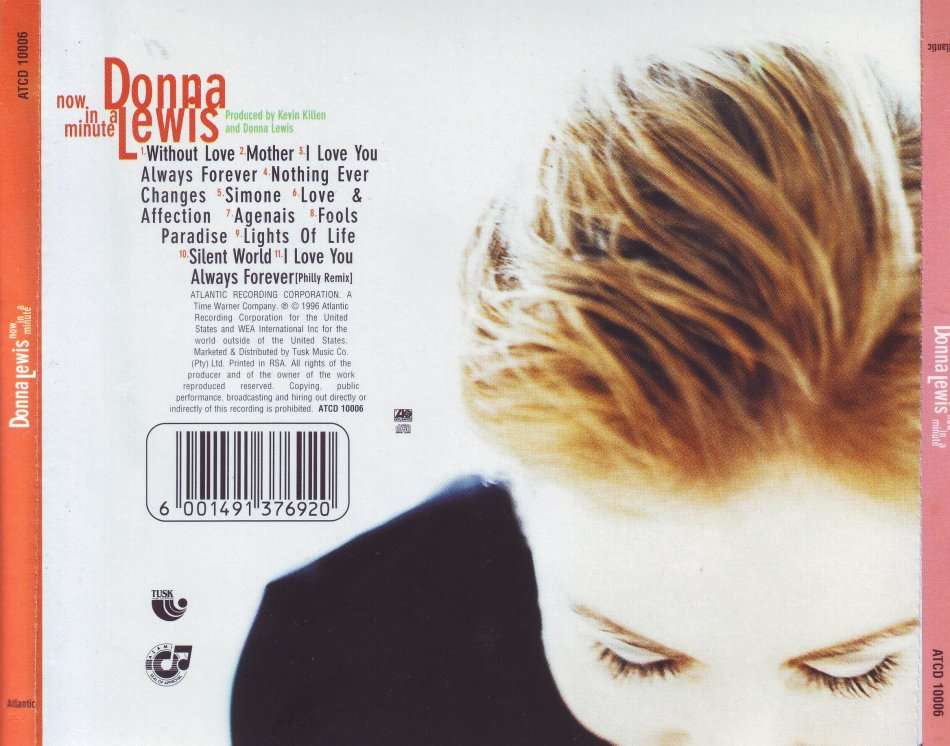 DONNA LEWIS - Now in a minute (CD) ATCD 10006 EX   (FREE BULK SHIPPING)