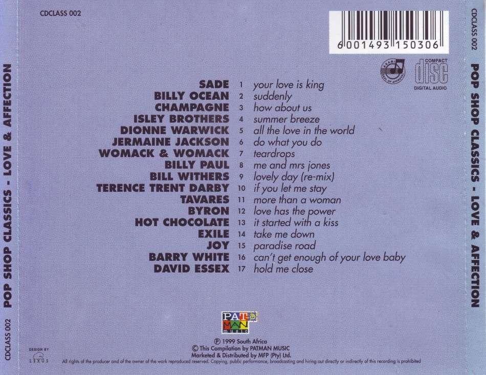 POP SHOP CLASSICS LOVE AND AFFECTION - Compilation (CD) CDCLASS 002 EX
