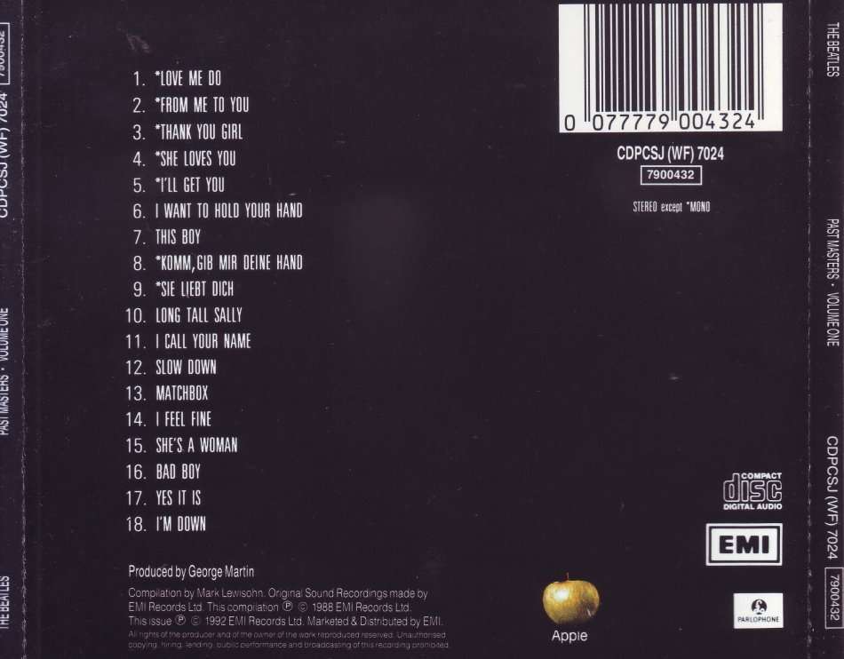 THE BEATLES - Past masters volume one (CD) CDP 7 90043 2 NM- (FREE BULK SHIPPING)