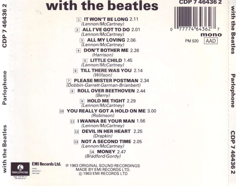 THE BEATLES - With The Beatles (CD) CDP 7 46436 2 EX (FREE BULK SHIPPING)