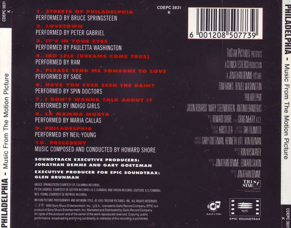 PHILADELPHIA - Music from the motion picture (CD) CDEPC 3831 K NM-