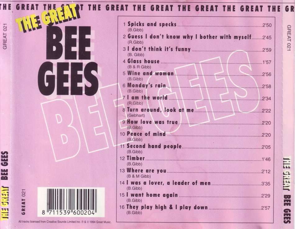 BEE GEES - The Great Bee Gees (CD) GREAT 021 VG
