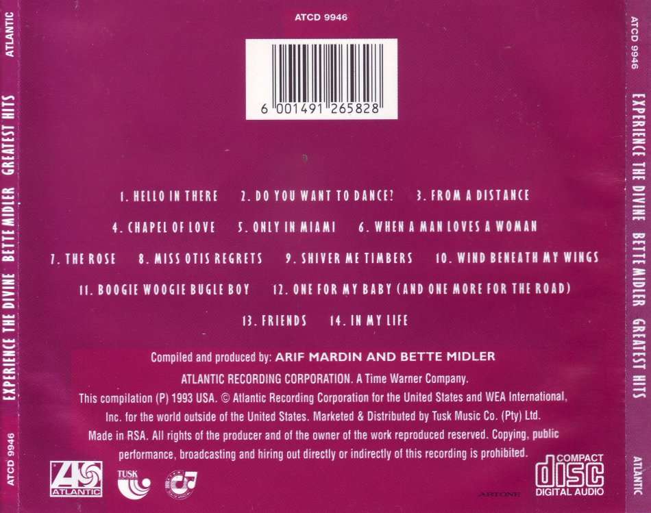 BETTE MIDLER - Experience the divine: greatest hits (CD)  ATCD 9946 NM-