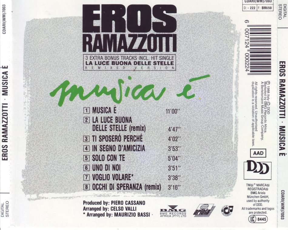 EROS RAMAZZOTTI - Musica e (CD) CDARI(WM)7003 NM-