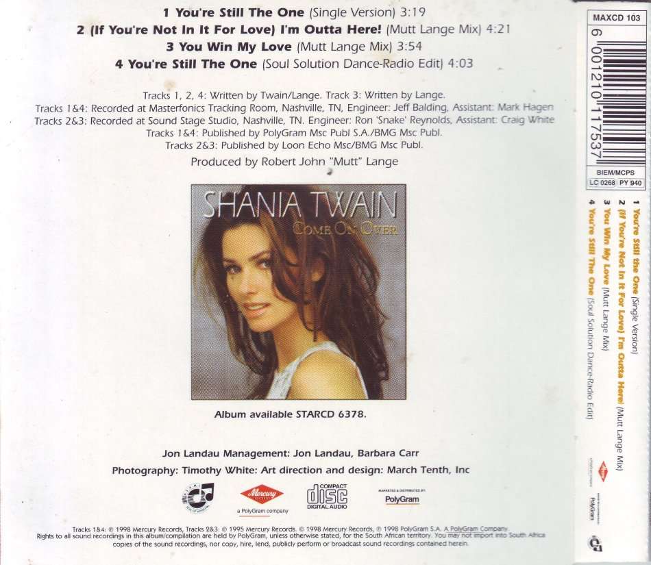 SHANIA TWAIN - You`re still the one (CD single) MAXCD 103 NM