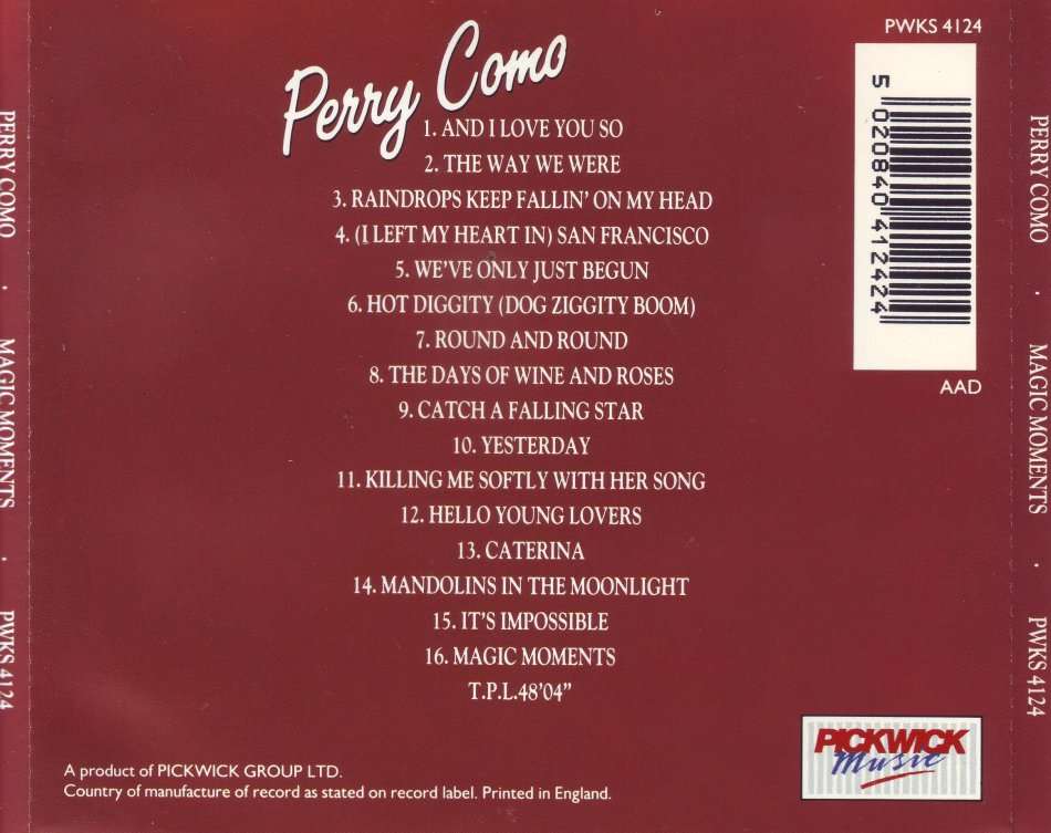 PERRY COMO - Magic moments (CD) PWKS 4124 VG+ (FREE BULK SHIPPING)