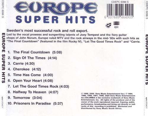 EUROPE - Super hits (CD) CDEPC 6096 S NM-