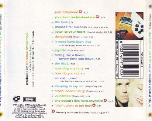 ROXETTE - Don`t bore us get to the chorus: greatest hits (CD) CDEMCJ (WE) 5621 VG+  (FREE BULK SHIP)