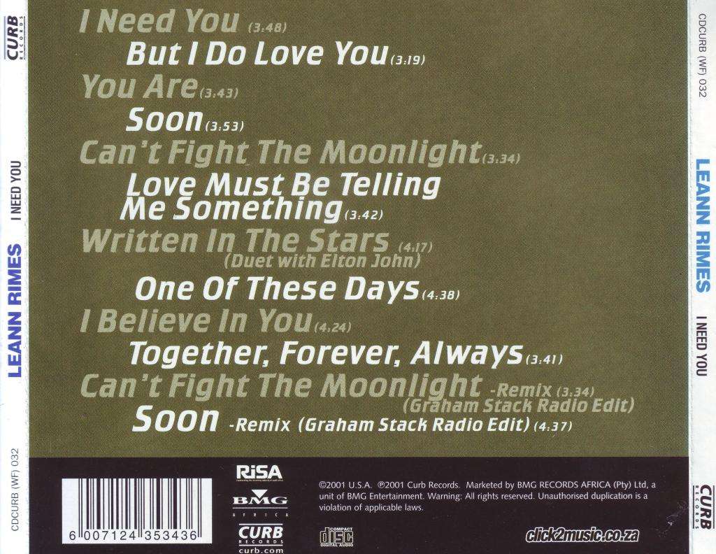 LEANN RIMES - I Need You (CD) - CDCURB (WF) 032 VG