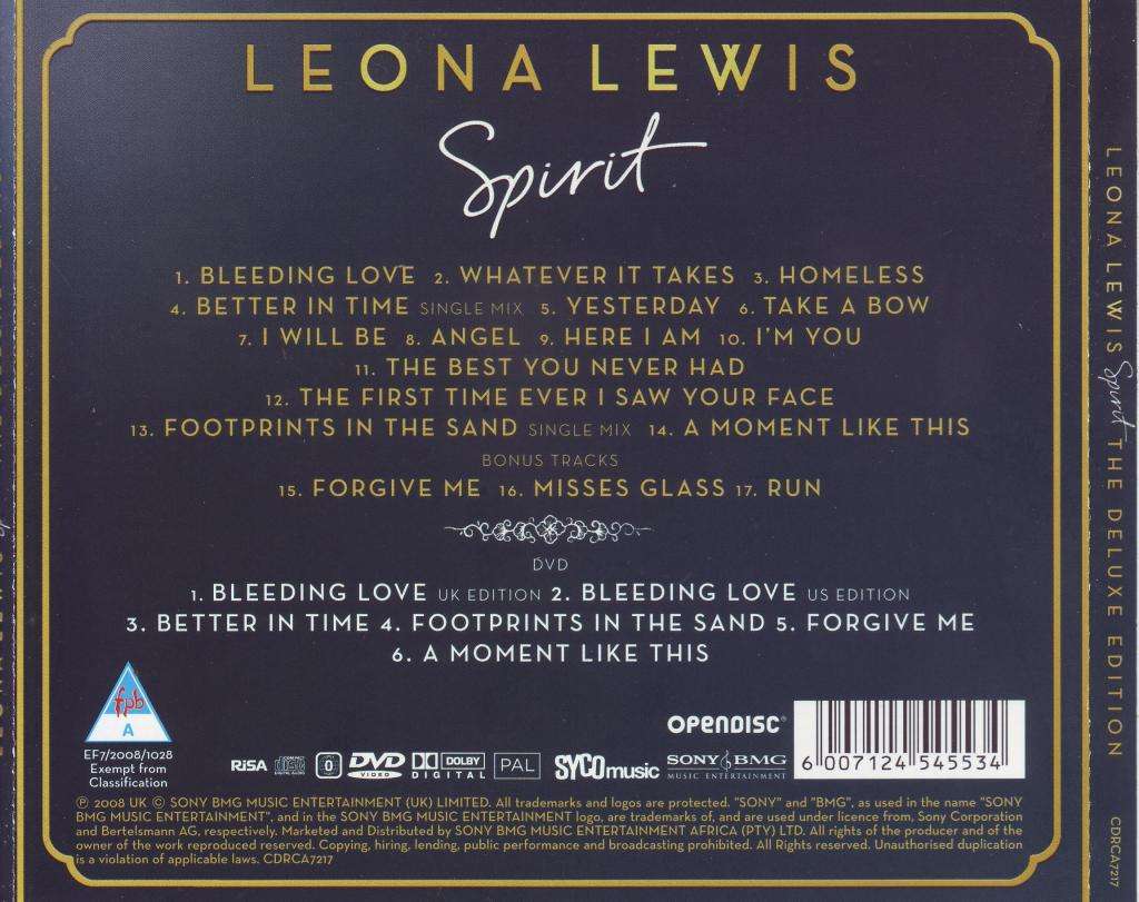 LEONA LEWIS - Spirit the deluxe edition (CD and DVD) CDRCA7217 NM