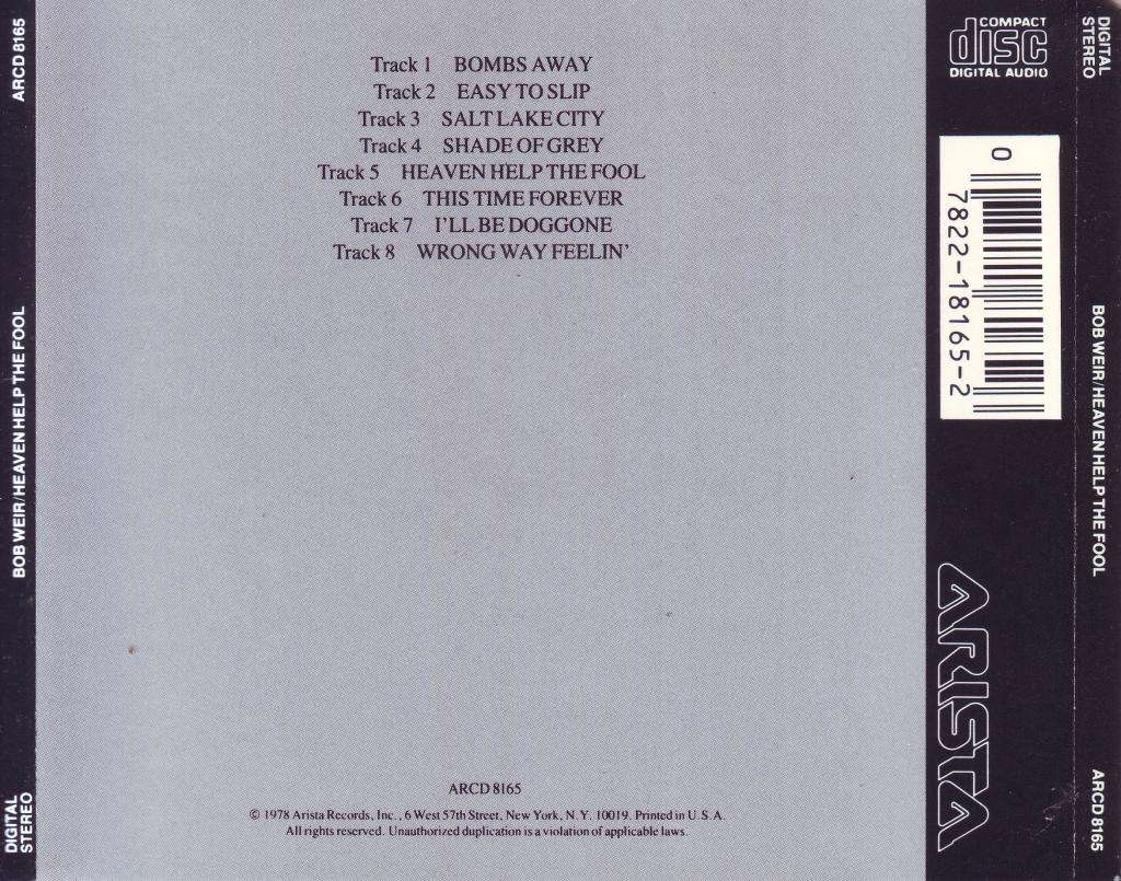 BOB WEIR (Grateful Dead) - Heaven help the fool (CD) ARCD 8165 NM-