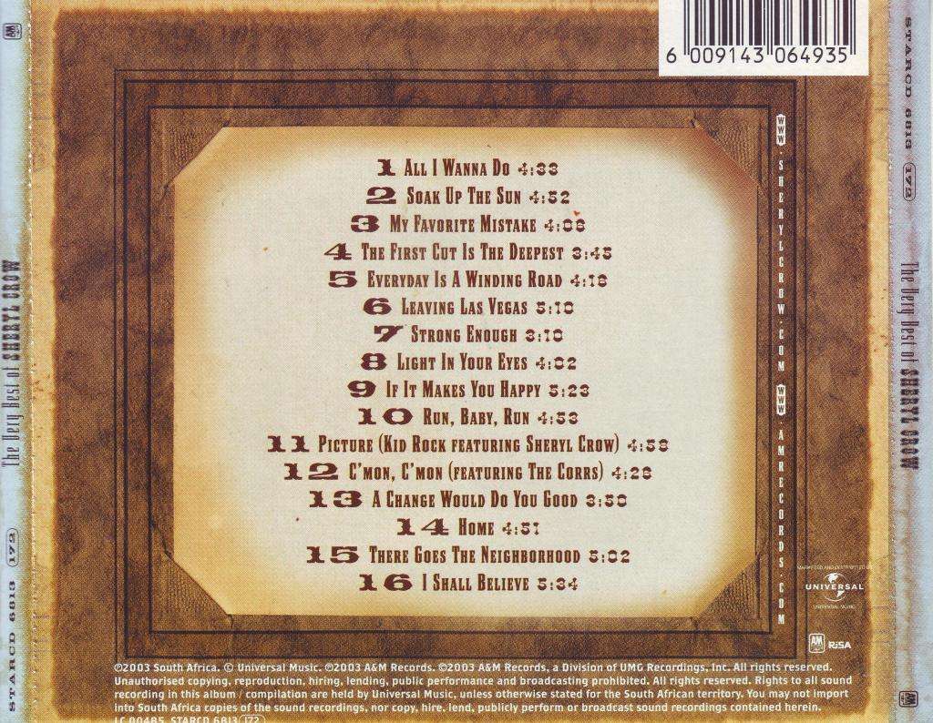 SHERYL CROW - The Very Best Of Sheryl Crow (CD) STARCD 6813 VG+