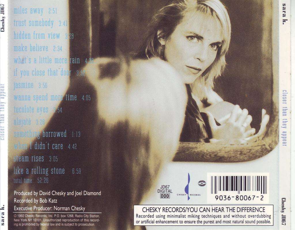 SARA K. - Closer than they appear (CD) Chesky JD67 EX