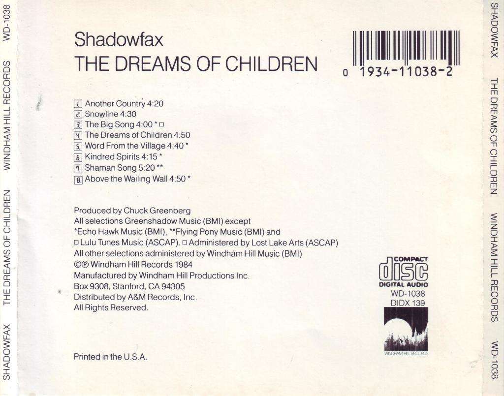 SHADOWFAX - The dreams of children (CD) WD-1038 NM-