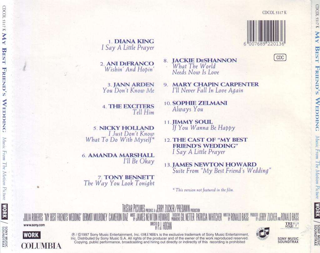 MY BEST FRIEND'S WEDDING - Music from the motion picture (CD) CDCOL 5317 K   VG to VG+