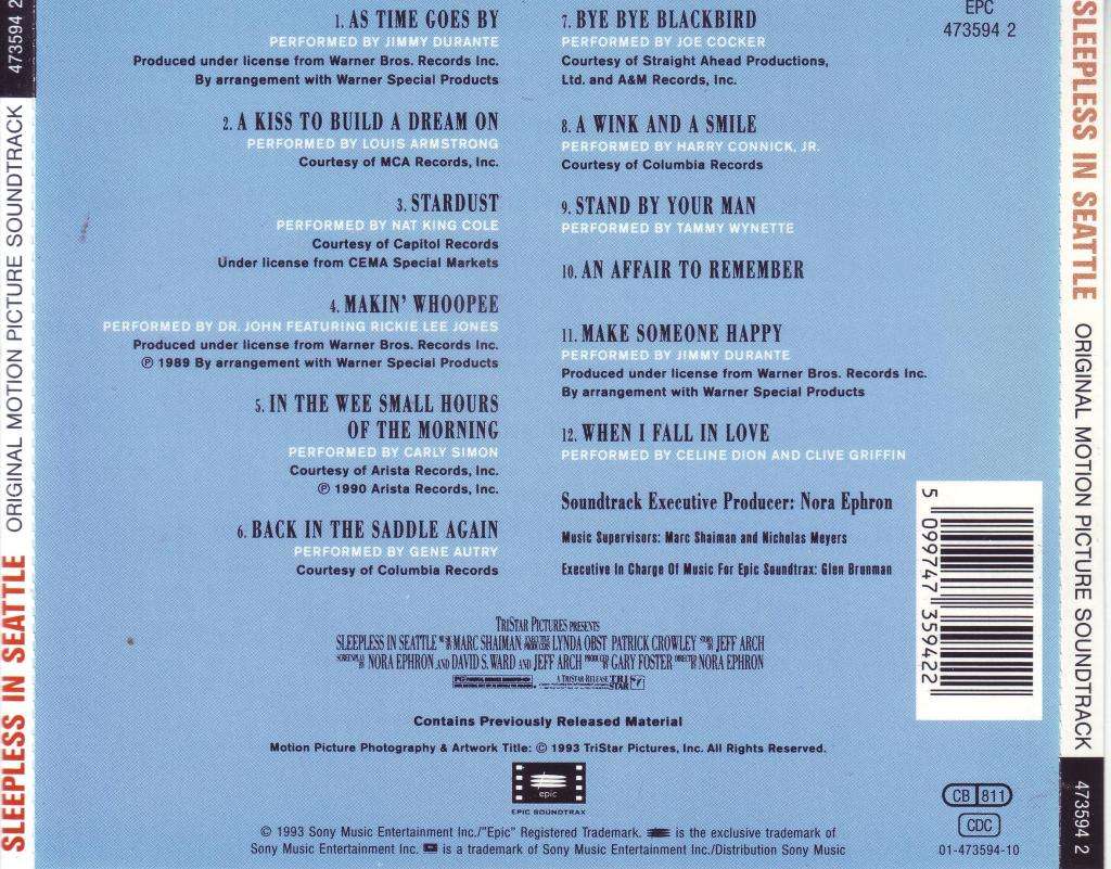 SLEEPLESS IN SEATTLE - Original motion picture soundtrack (CD) 473594 2 EX