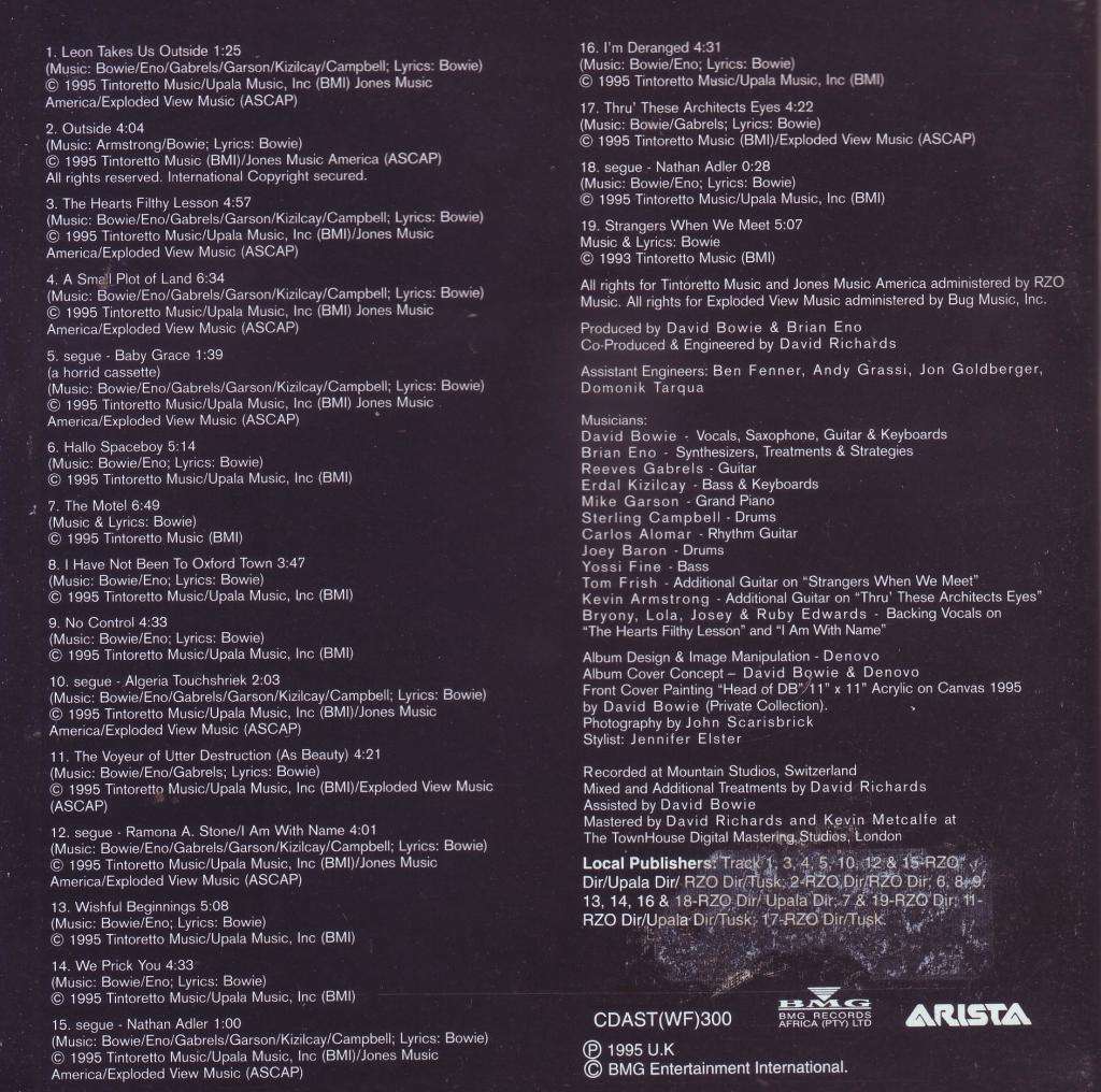 DAVID BOWIE - 1 Outside (The Nathan Adler Diaries: A Hyper Cycle) (CD) CDAST(WF)300  NM