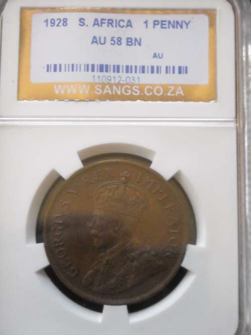 1928 S.Africa 1 Penny  - AU 58 BN