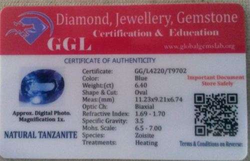 Loose Gemstone 6.40 Ct Natural Tanzanite Certified