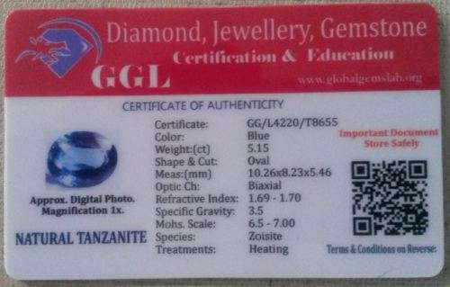 Loose Gemstone 5.15 Ct Natural Tanzanite Certified