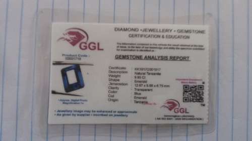 GGL Certified 9.95 Ct Emerald Cut Magnificent Natural Tanzanite Loose Gemstone