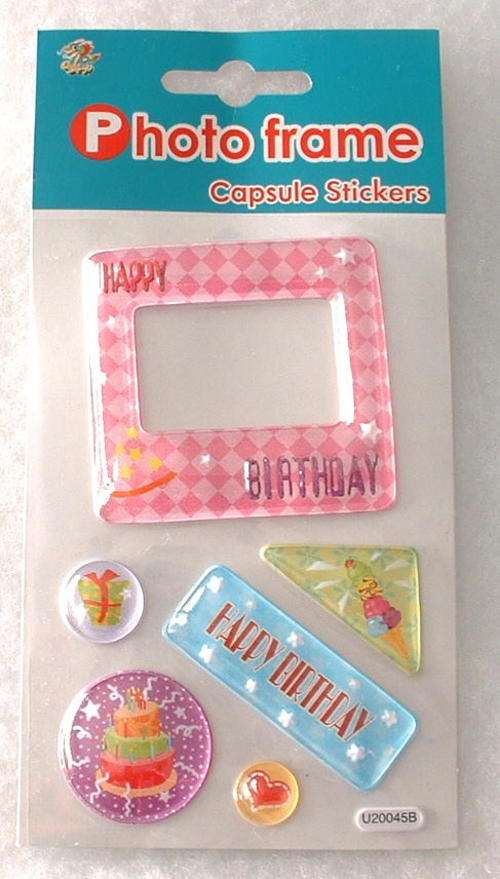 Capsule Photo Frame Sticker, Happy Birthday, Pink (80 x 120 mm).