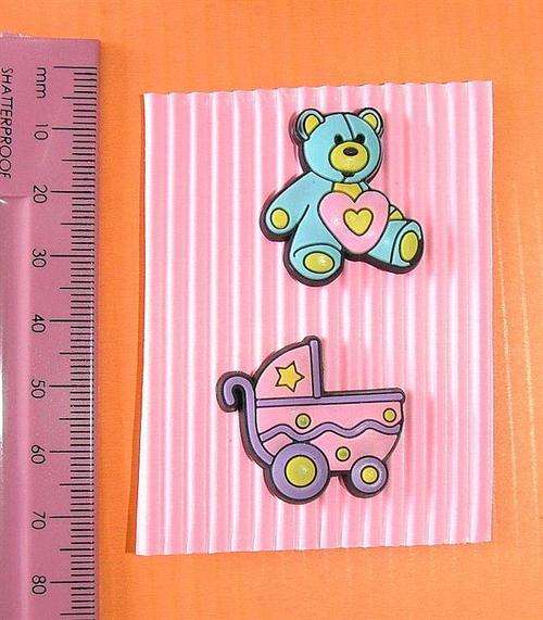 Silicon Brad Pin, Teddy Bear & Pram, per pair