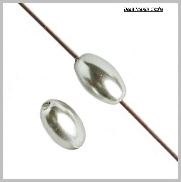 "New" Oval Glass Silver Pearls (6mm) - Pack of 5