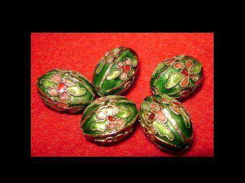 Cloisonne Twist Dark Green Oval Beads 15mm