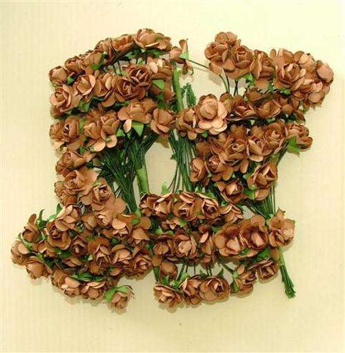 PACK OF 10 - Paper Roses, Small (10mm), BROWN