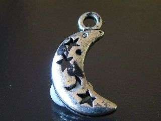 Silver moon with stars charm, 17mm