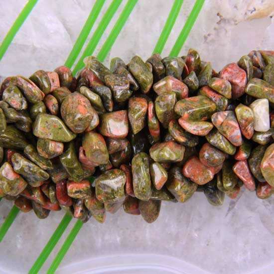 Unakite gemstone chip string - 80cm long