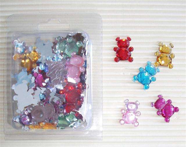 Rhinestones. Teddy Bear. Assorted Colors,- Pack of 10