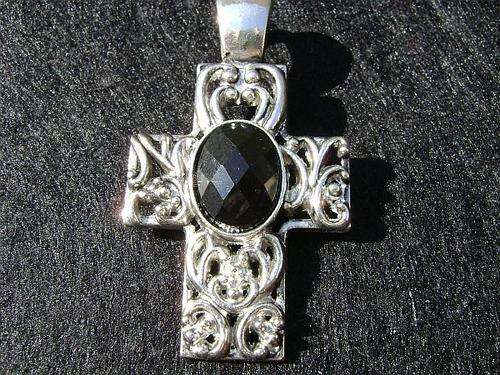 Cross pendant with black rhinestone