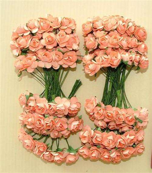 PACK OF 10 - Paper Roses, Small (10mm), PEACH