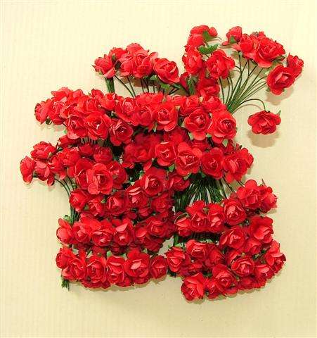 PACK OF 10 - Paper Roses, Small (10mm), RED