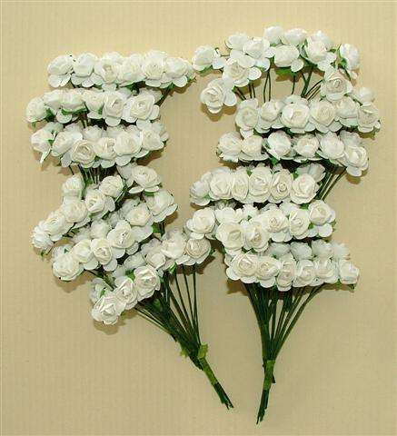 PACK OF 10 - Paper Roses, Small (10mm), WHITE