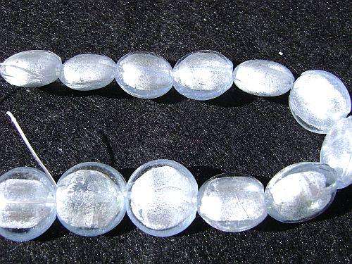 Glass Blue/Grey Foil Flat Round - 15mm - sold per bead