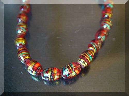 Red, blue and gold oval glass bead string, 8x11mm . 80cm string