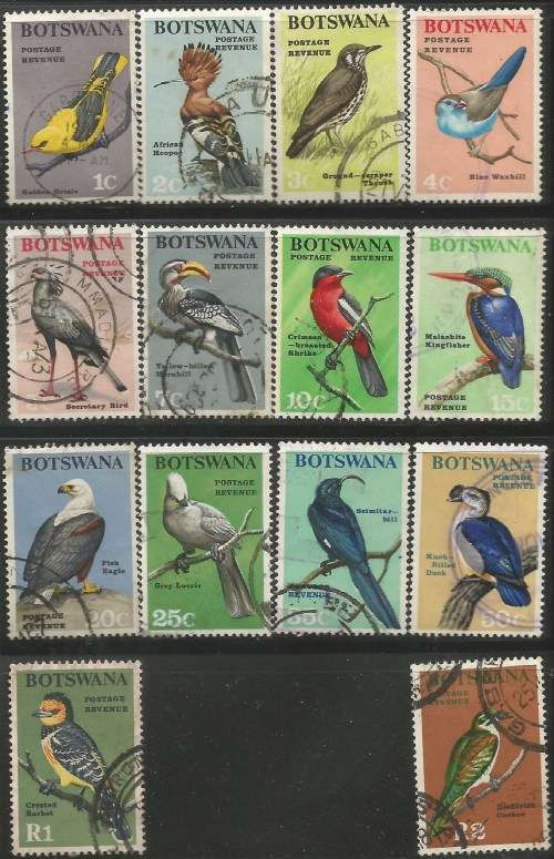 Botswana 1967 Birds - Definitive Set Sc#19-32 Complete Used Set 0799
