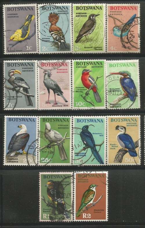 Botswana 1967 Birds - Definitive Set Sc#19-32 Complete Used Set 0799