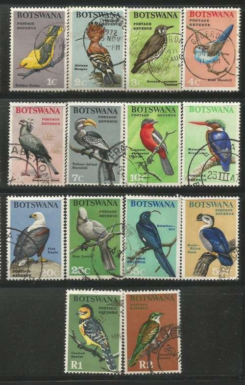 Botswana 1967 Birds - Definitive Set Sc#19-32 Complete Used Set 0799