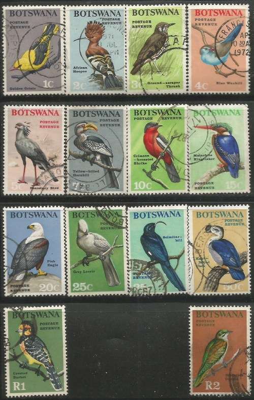 Botswana 1967 Birds - Definitive Set Sc#19-32 Complete Used Set 0799