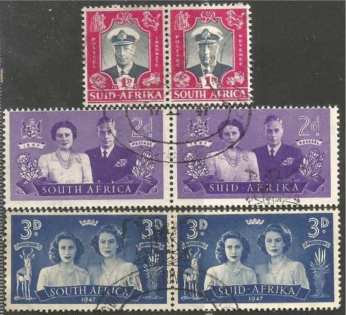 UNION OF SOUTH AFRICA 1947 ROYAL VISIT COMPLETE USED SET OF PAIRS
