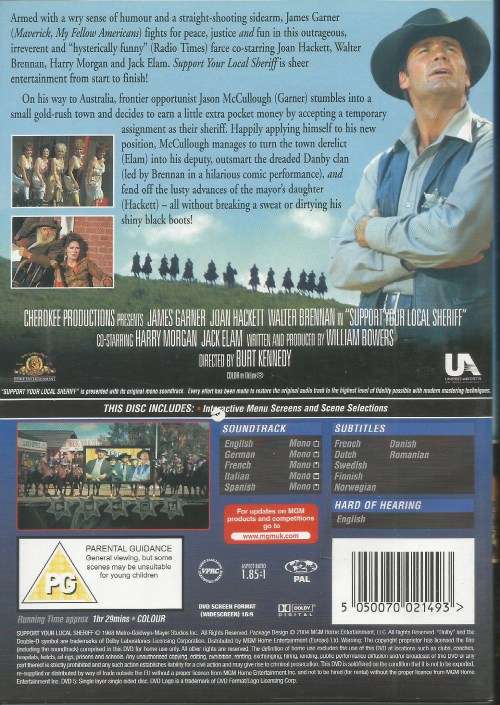 SUPPORT YOUR LOCAN SHERIFF JAMES GARNER JOAN HACKETT WALTER BRENNAN DVD MOVIE