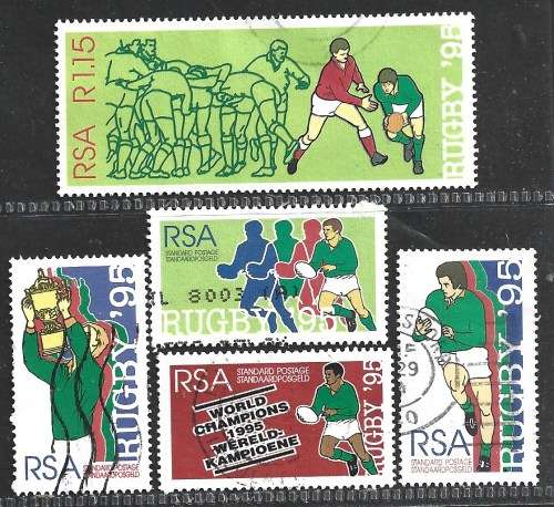 SOUTH AFRICA 1995 RUGBY WORLD CUP COMPLETE SERIES POSTALLY USED SET 0310