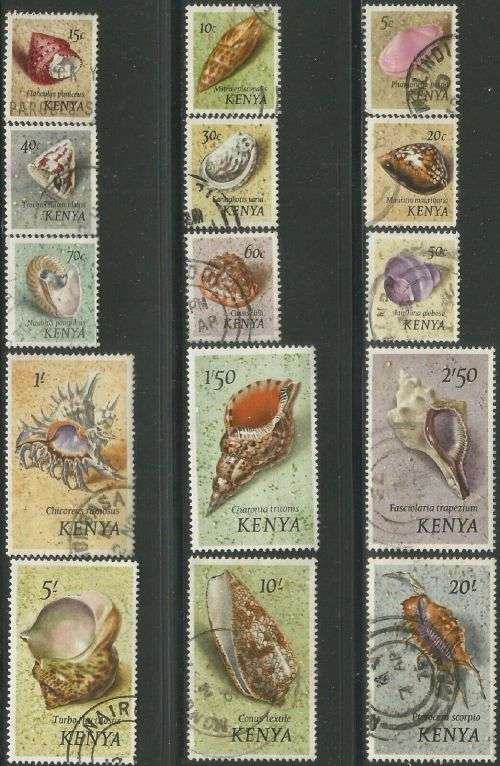 Kenya 1971 Definitive Set Shells Sc#36-50 Complete Postal Used Set 0218