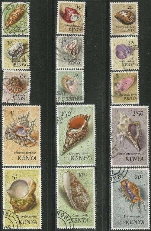 Kenya 1971 Definitive Set Shells Sc#36-50 Complete Postal Used Set 0218